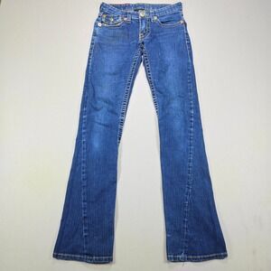 True Religion Joey Super T Flare Sequin Horseshoe Blue Denim Jeans Women Size 26